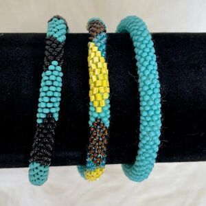 HAND CRAFTED in Nepal Beaded Bracelets (set of 3) TURQ6